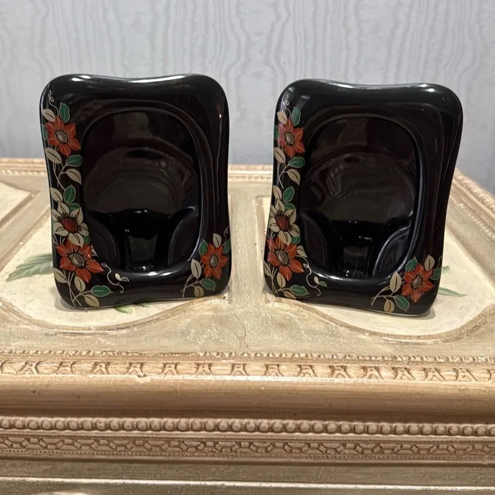Vintage Dark Floral Photo Frames Made in Japan Set of Two